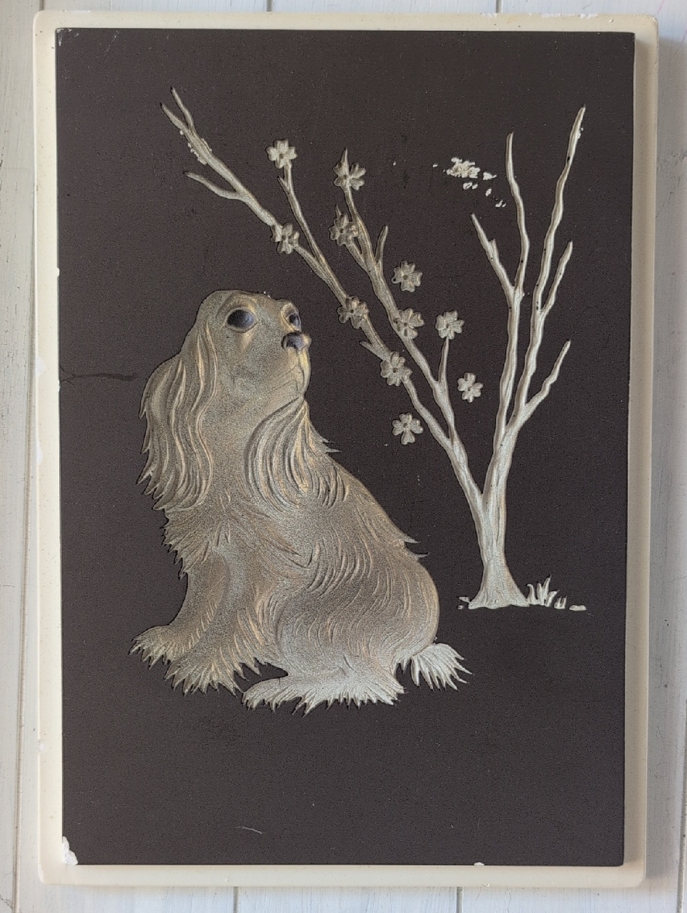 Vintage Ceramic Carved Cocker Spaniel Dog Wall Plaque 11.75"×8.25